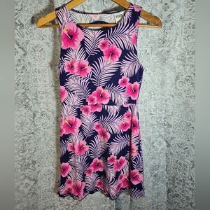 Victoria's Secret Pink Floral Palm Leaf Open Back A-Line Mini Skater Dress small